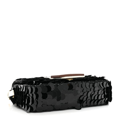 Fendi Satin Sequin Paillettes Elaphe Plexiglass Mini Baguette 1997 Black Avorio 4 of 11