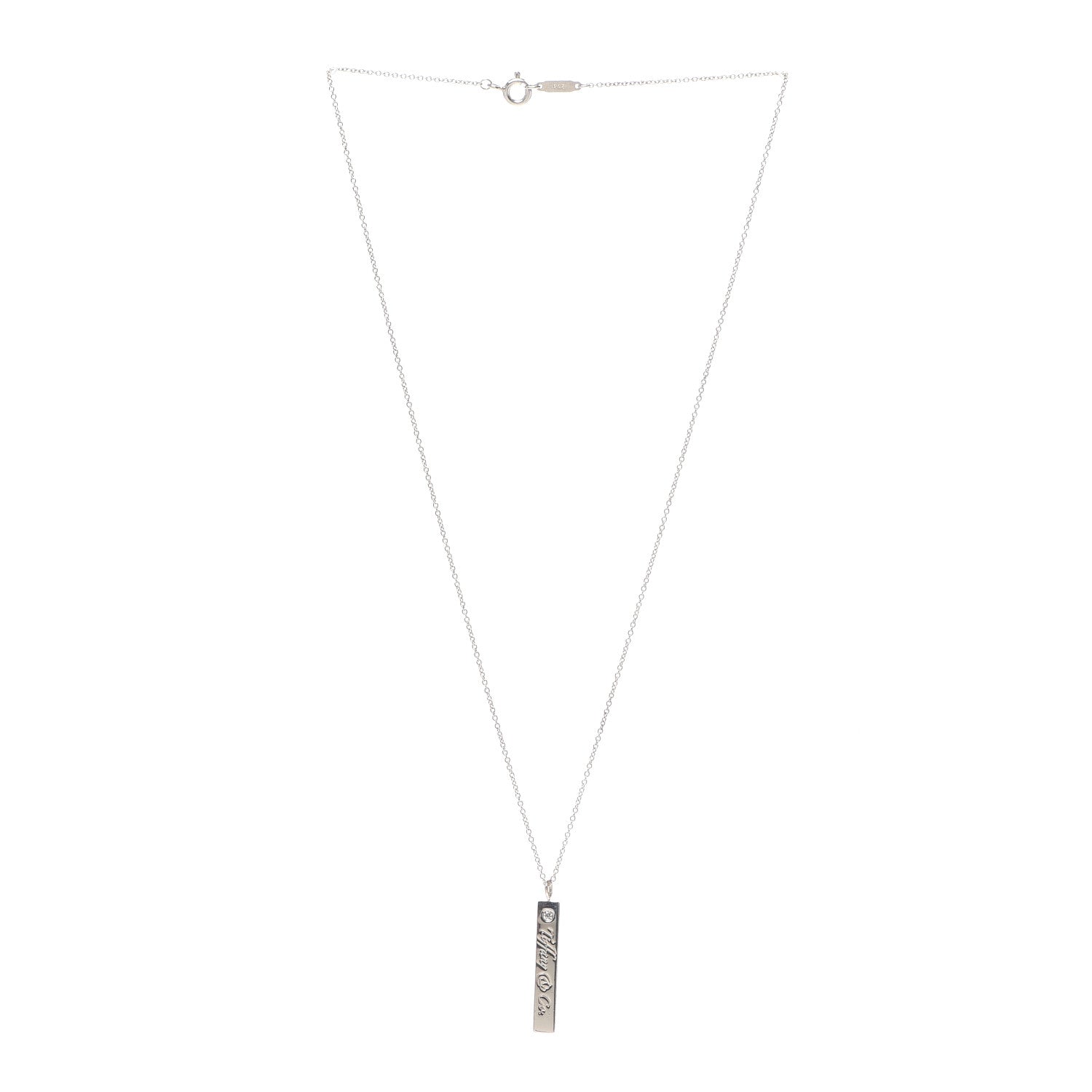 Tiffany Sterling Silver Diamond Notes Bar Pendant Necklace 3 of 5
