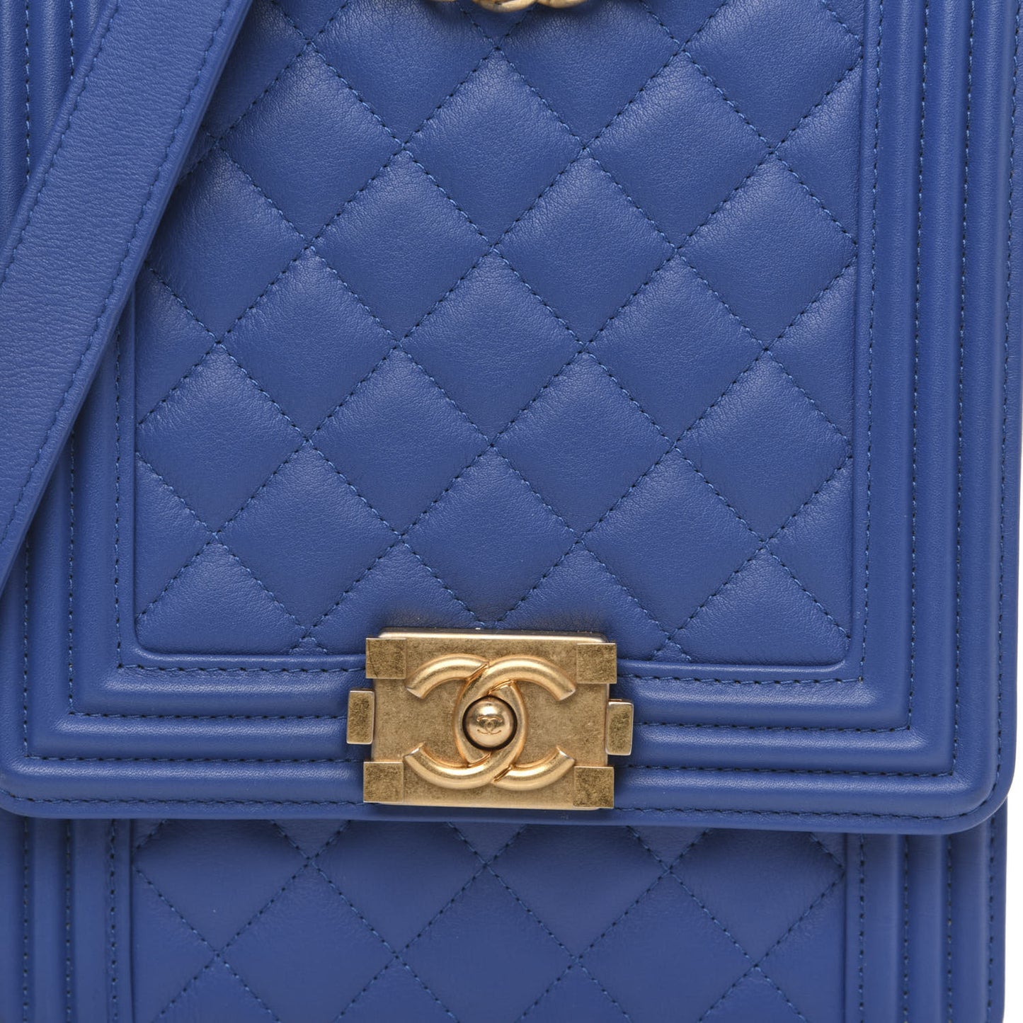 Calfskin Quilted North South Boy Flap Blue