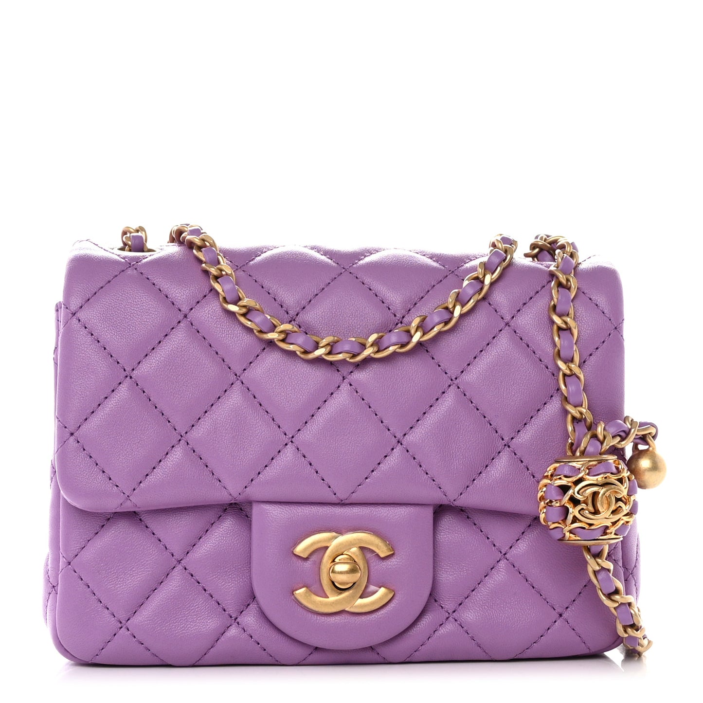 Lambskin Quilted Mini Pearl Crush Flap Purple