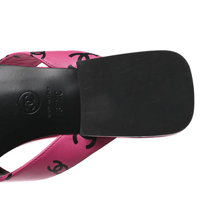Chanel Lambskin Printed Coco Beach Thong Sandals 37.5 Dark Pink Black 7 of 9