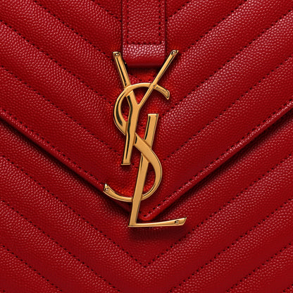 Saint Laurent Grain De Poudre Matelasse Chevron Large Monogram Satchel Lipstick Red 6 of 8