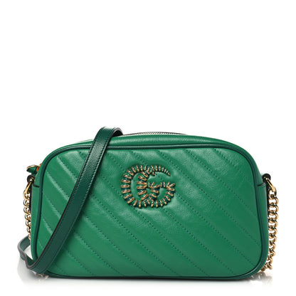 Gucci Azalea Calfskin Enamel Matelasse Diagonal Small Torchon GG Marmont Chain Shoulder Bag New Shamarock Emerald 1 of 11