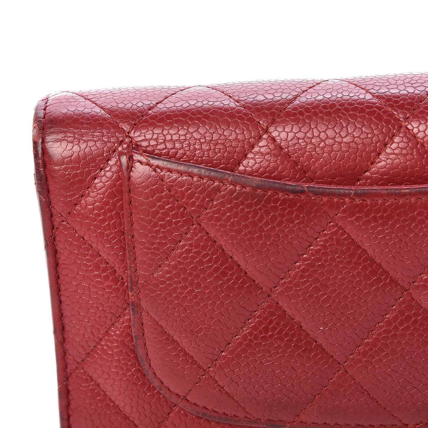 Caviar Quilted Large Flap Wallet Dark Red