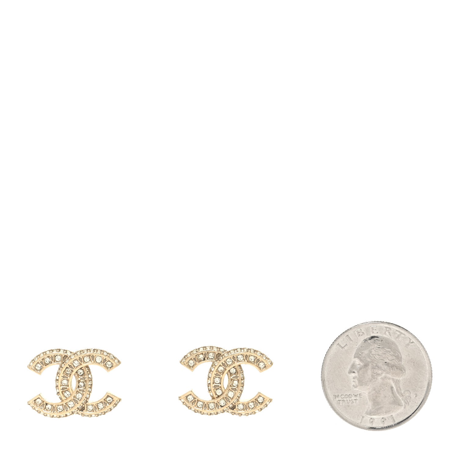 Chanel Crystal Timeless CC Earrings Gold 2 of 4
