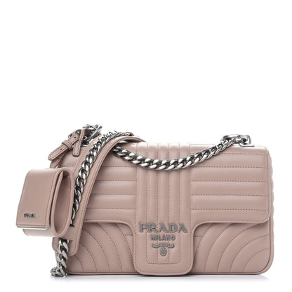 Prada Soft Calfskin Impunture Diagramme Medium Chain Flap Shoulder Bag Cipria 1 of 9