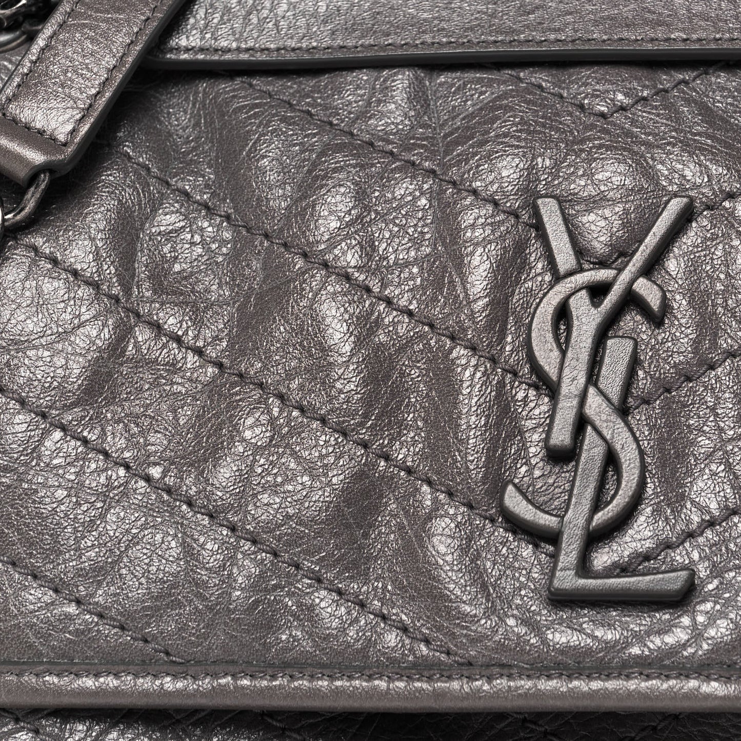 Crinkled Calfskin Matelasse Monogram Medium Niki Chain Satchel Dark Chocolate