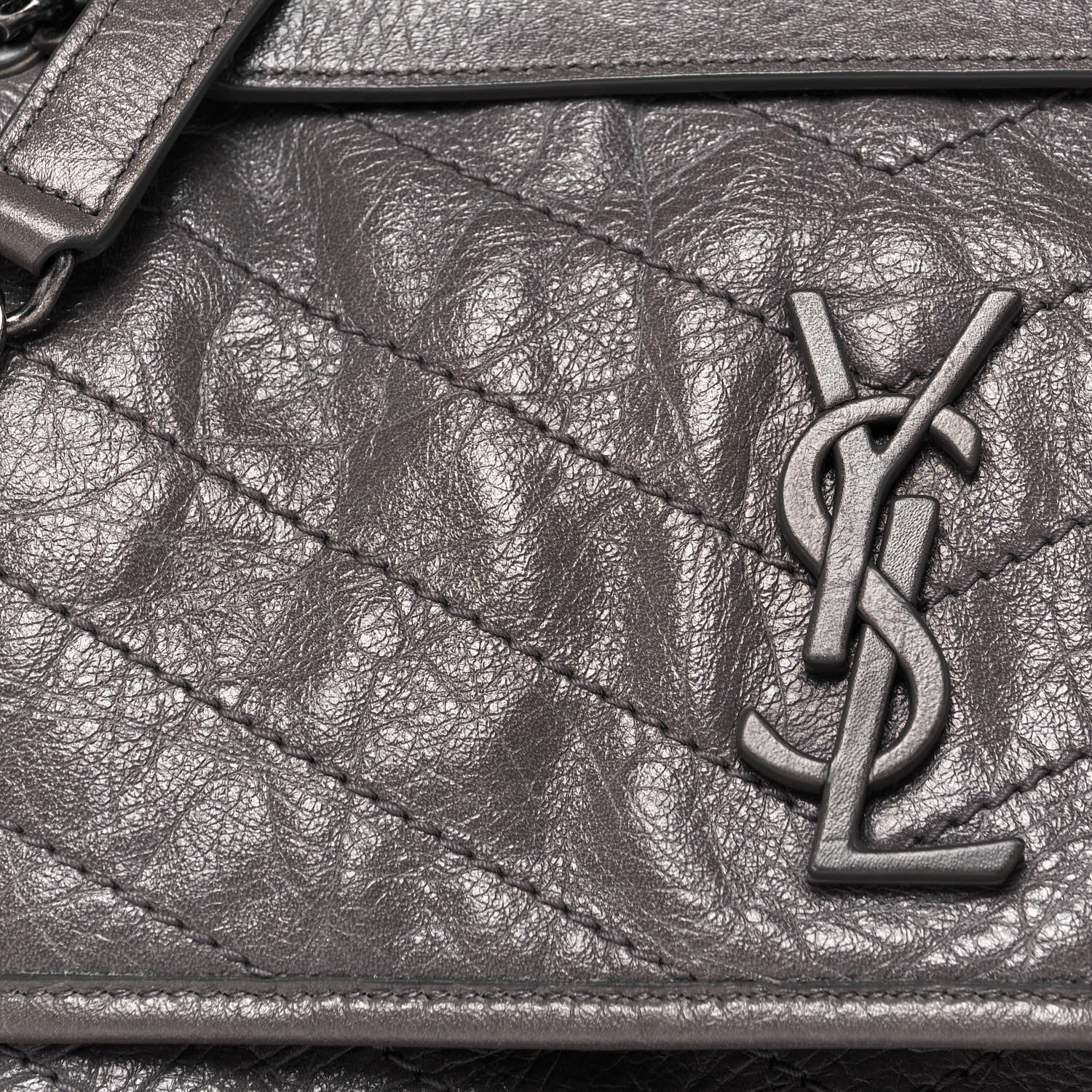 Saint Laurent Crinkled Calfskin Matelasse Monogram Medium Niki Chain Satchel Dark Chocolate 8 of 16