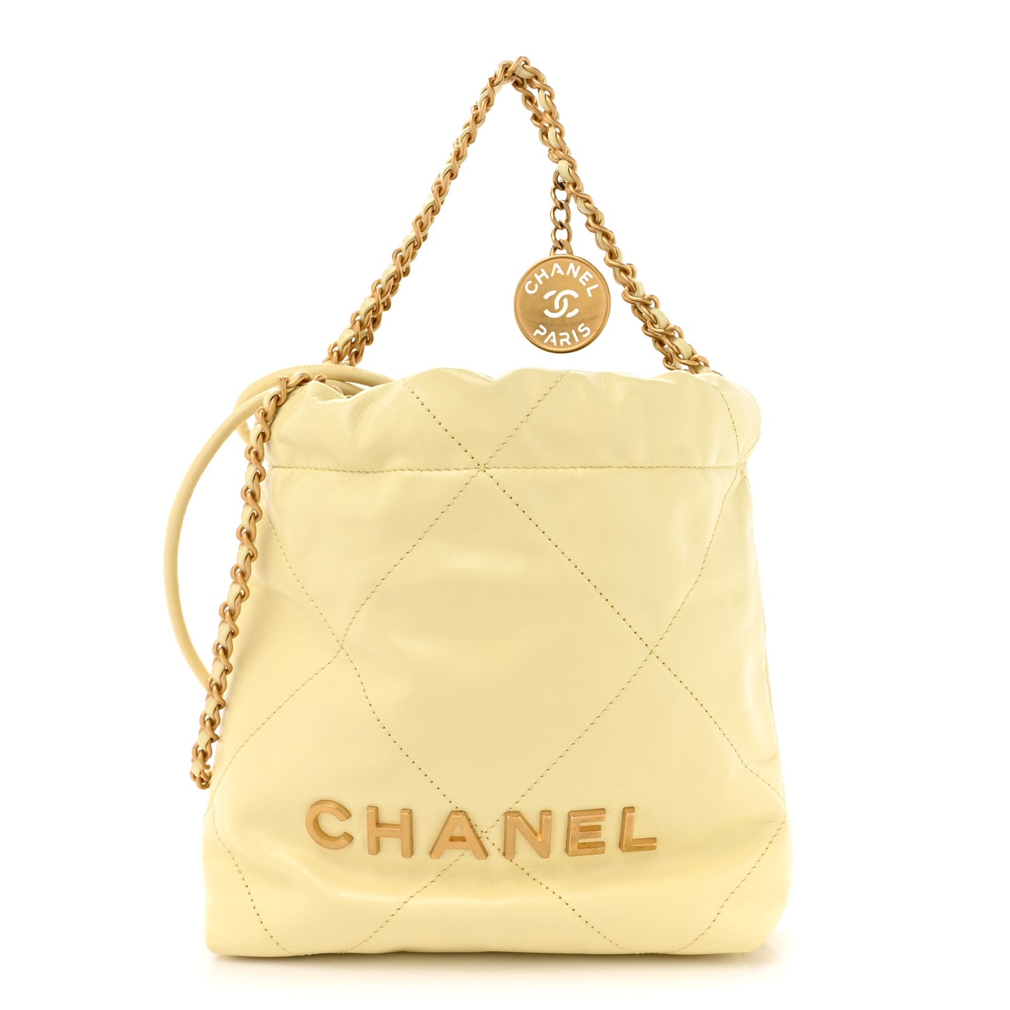 Shiny Calfskin Quilted Mini Chanel 22 Light Yellow