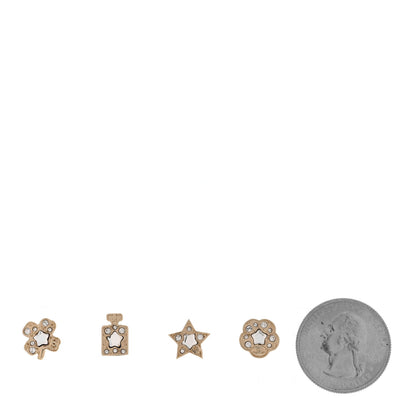 Chanel Metal Crystal Lucky Charms Earrings Set Light Gold 2 of 5