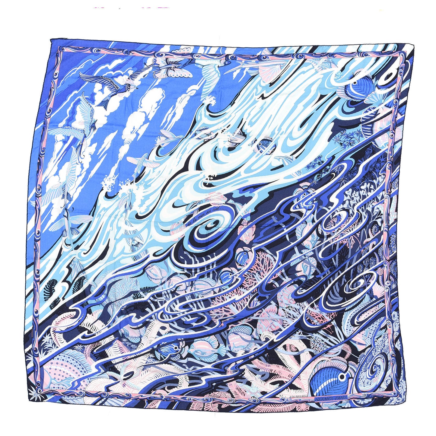 Cashmere Silk De La Mer Au Ciel Shawl 140 Marine Rose Turquoise