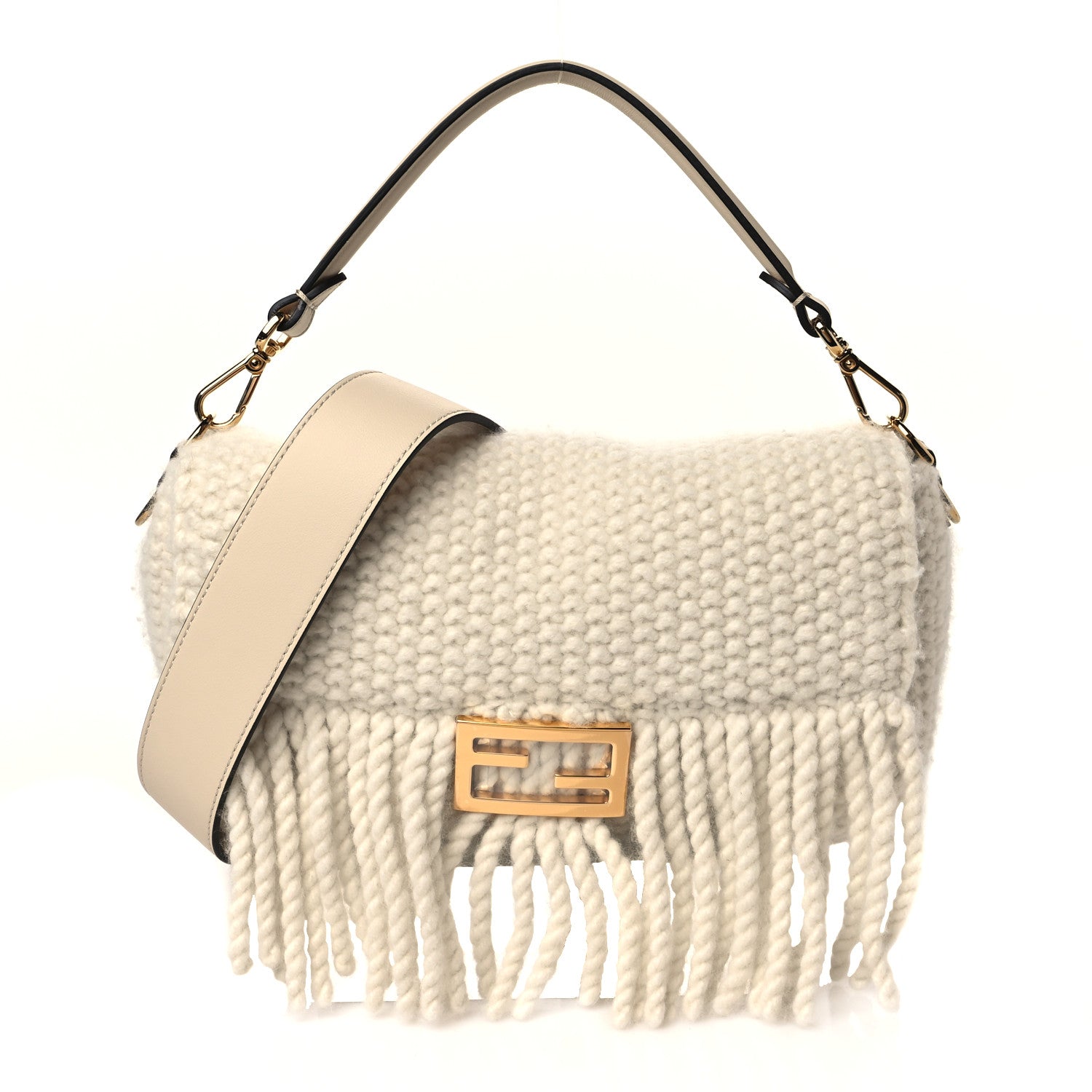 Fendi Wool Woven Fringe Baguette Camelia 1 of 9