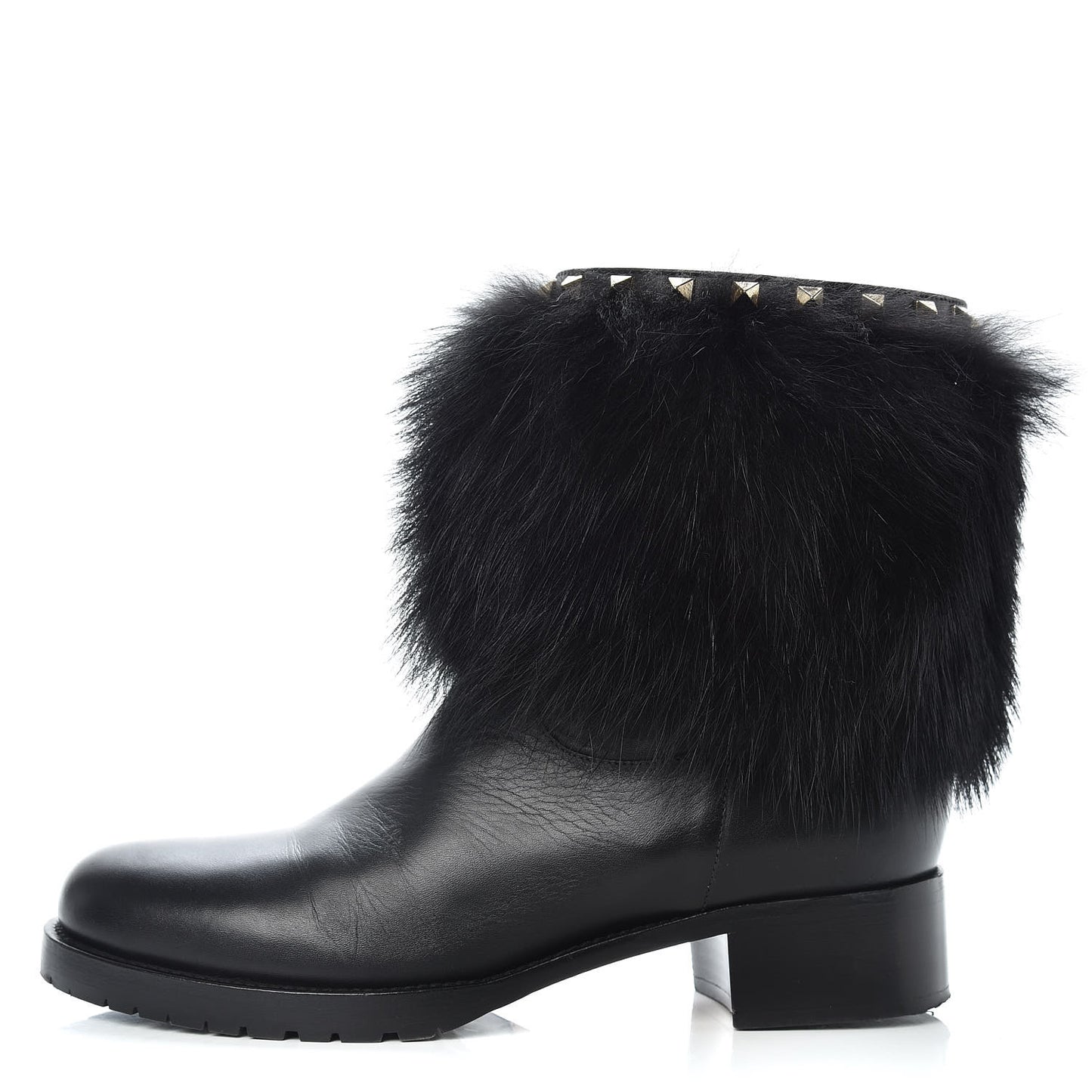 Calfskin Fox Fur Rockstud Winter Boots 40.5 Black