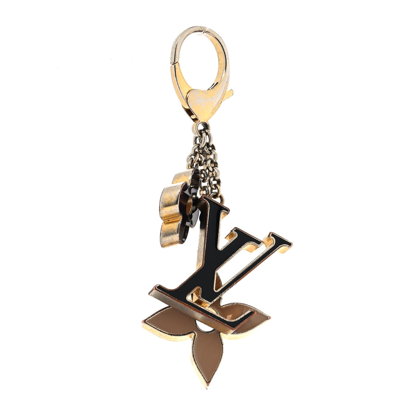 Metal Enamel Fleur De Monogram Bag Charm Dore