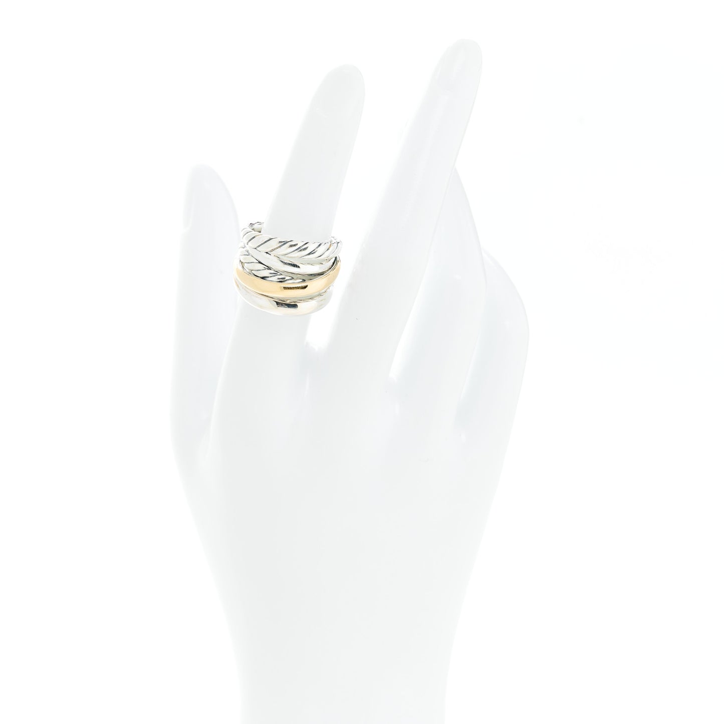 Sterling Silver 14K Yellow Gold 17.5mm Five Row Crossover Ring 53 6.5
