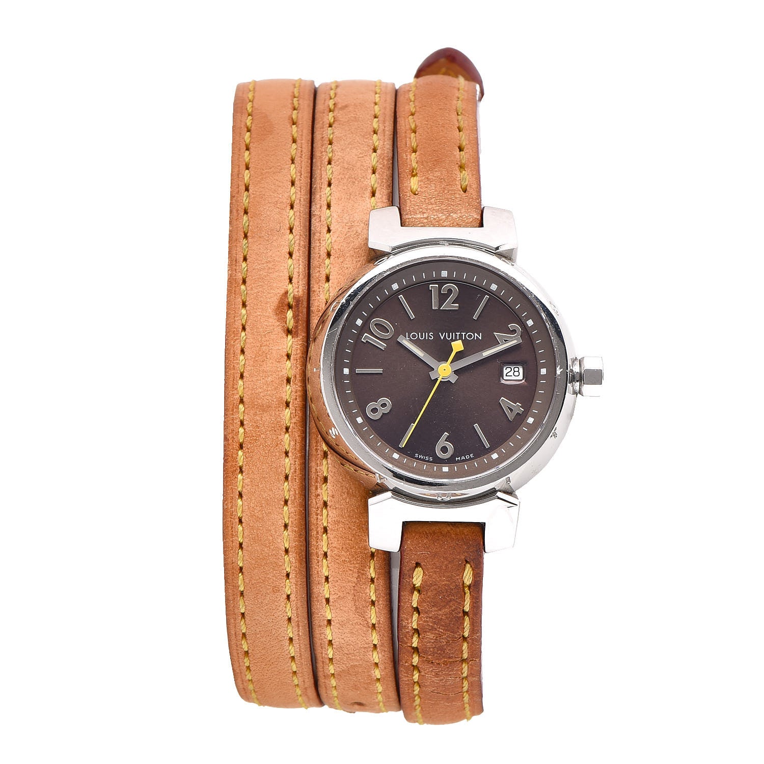Louis Vuitton Stainless Steel Vachetta 28mm Tambour Triple Wrap Quartz Watch Brown 1 of 10