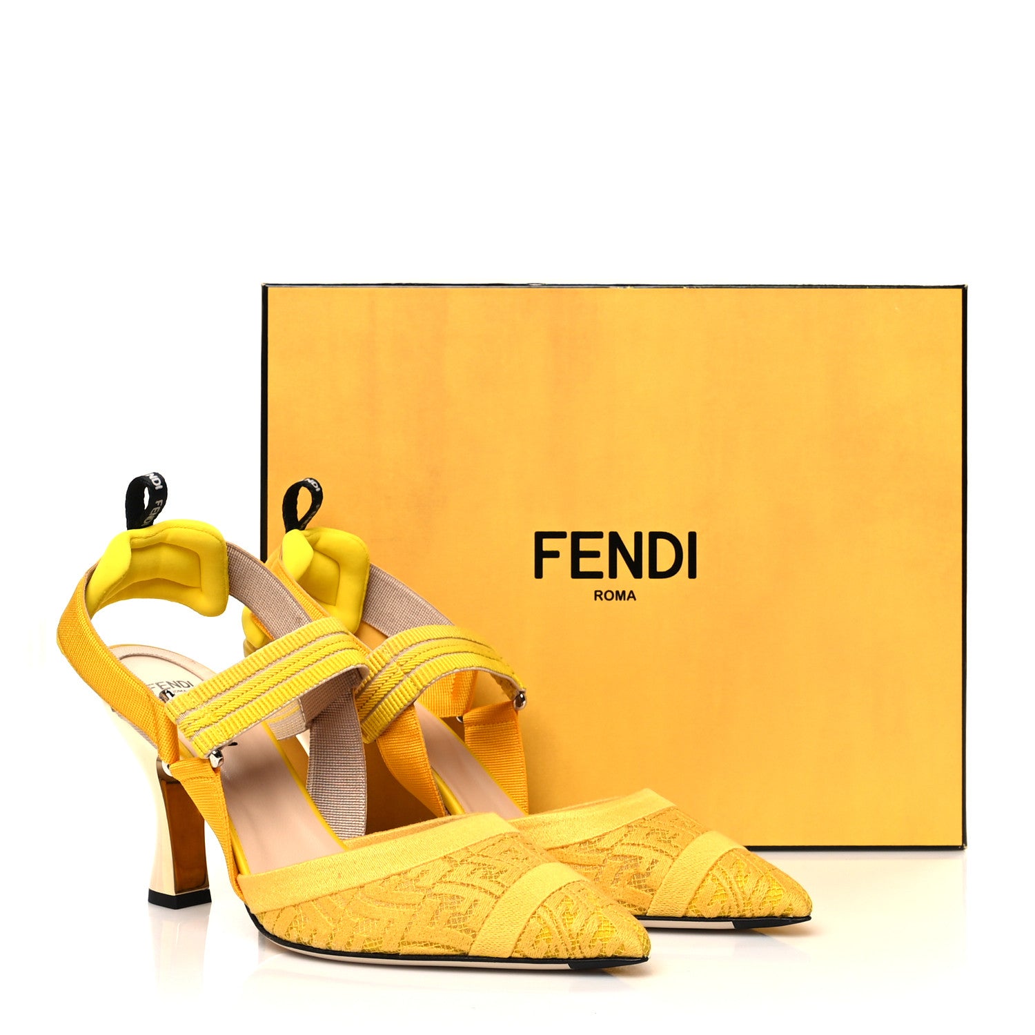 Fendi X SARAH COLEMAN Mesh FF Vertigo Embroidered Slingback Mid-Heel Pumps 39.5 Giallo Limone 9 of 9