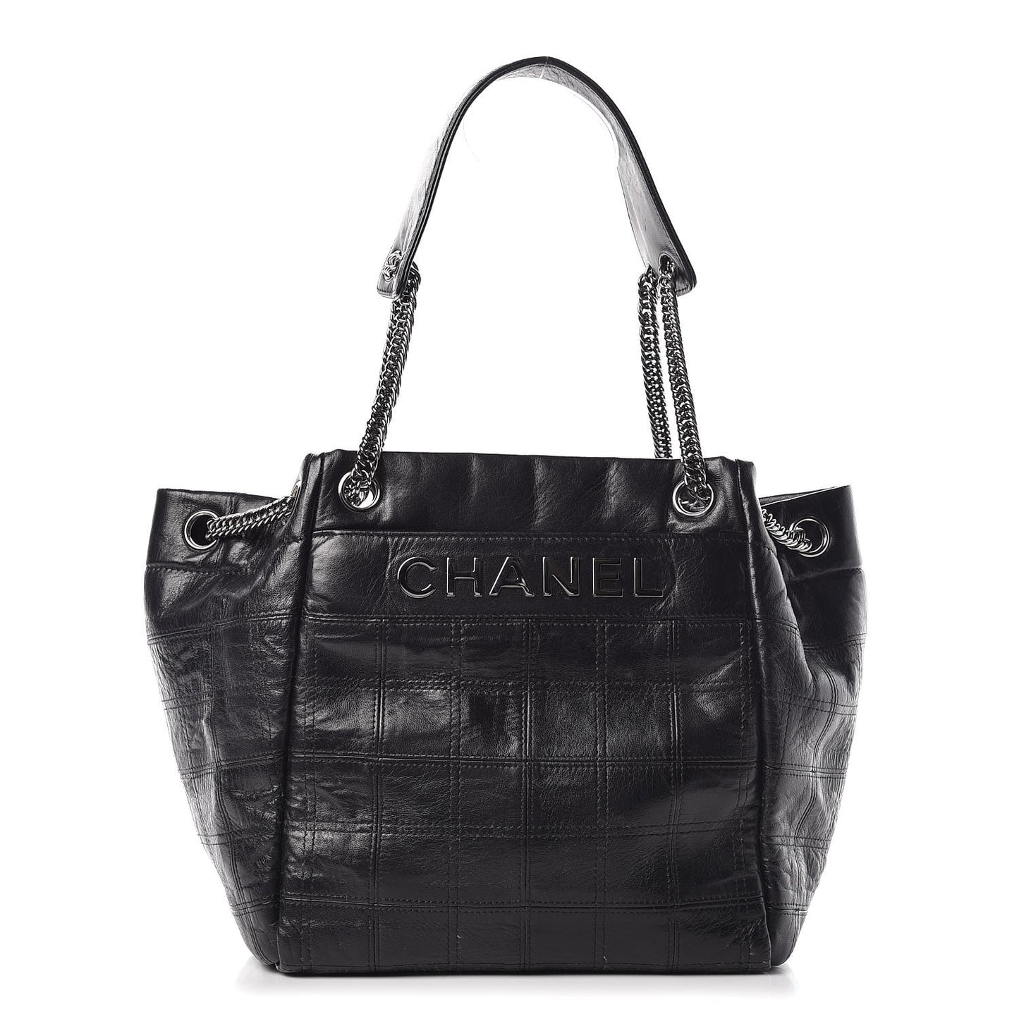 Lambskin Square Stitched Lax Accordion Shoulder Bag Black