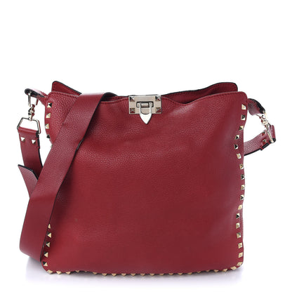 Valentino Garavani Pebbled Calfskin Large Rockstud Flip-Lock Messenger Bag Scarlet 1 of 10