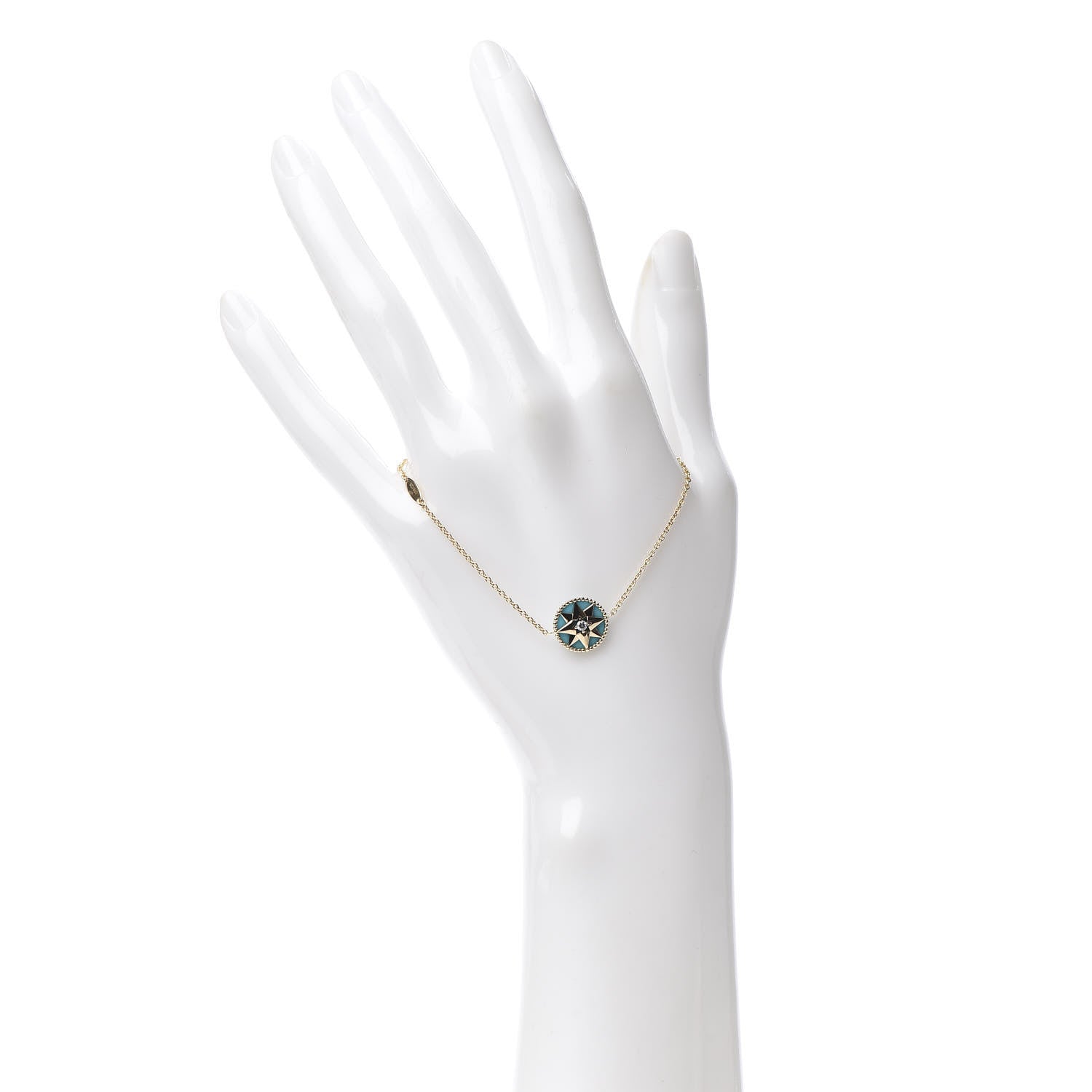 Christian Dior 18K Yellow Gold Diamond Turquoise Rose Des Vents Bracelet 2 of 5