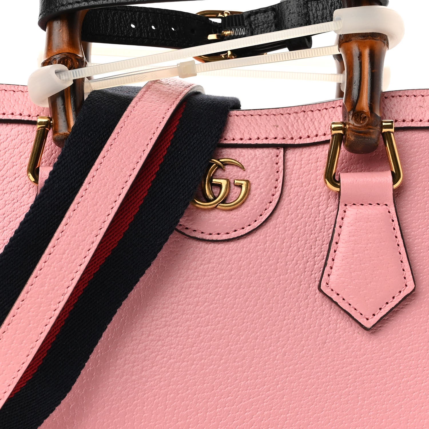 Gucci Textured Dollar Calfskin Web Mini Diana Tote Bag Wild Rose Black 7 of 8
