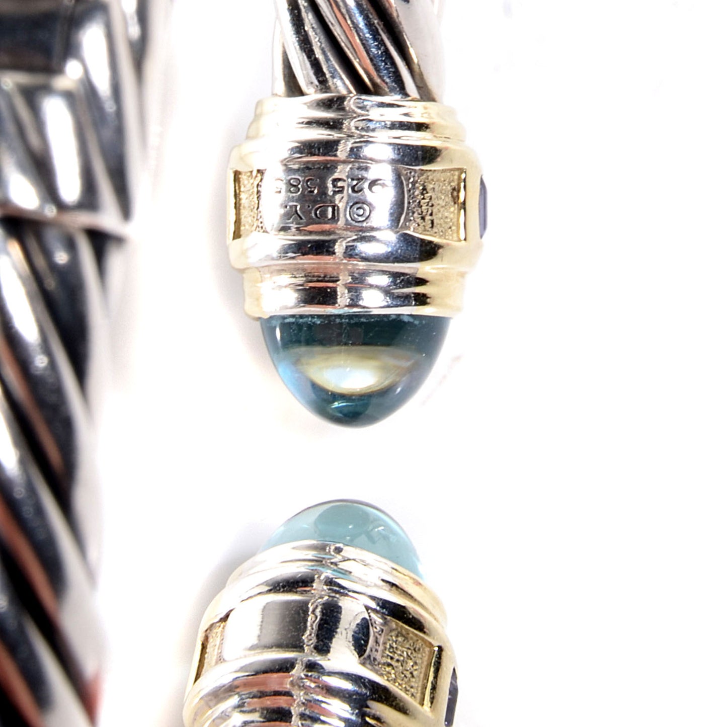 Sterling Silver 14k Gold Blue Topaz Iolite 8.5mm Classic Cable Bracelet