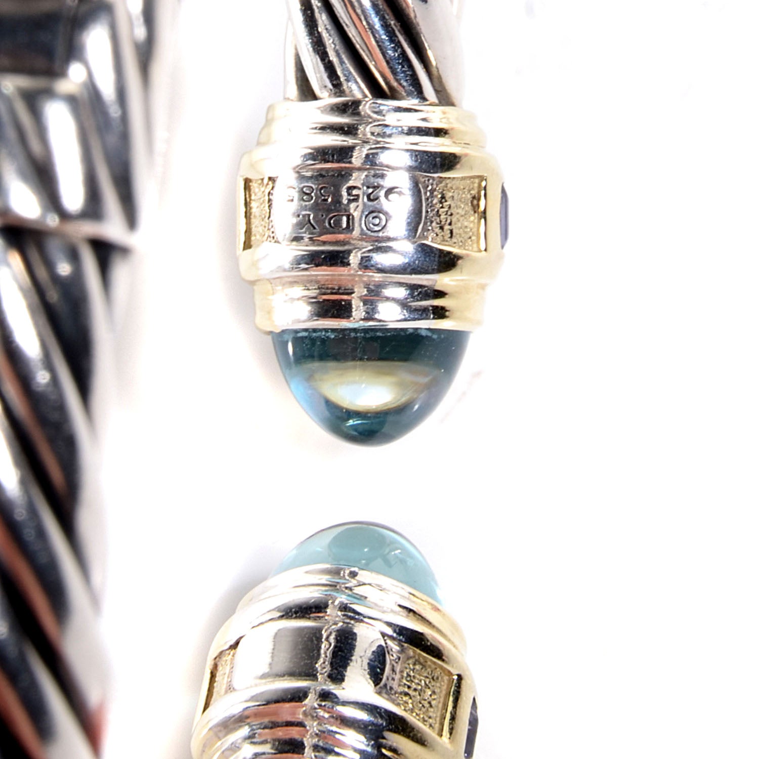 David Yurman Sterling Silver 14k Gold Blue Topaz Iolite 8.5mm Classic Cable Bracelet 3 of 4