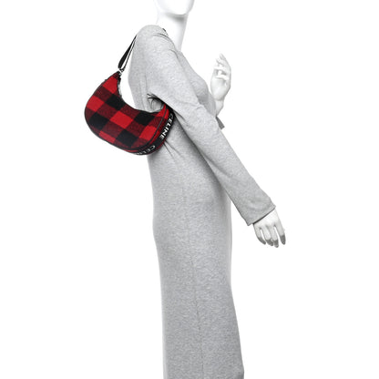 Celine Wool Tartan Medium Ava Triomphe Shoulder Bag Red Black 2 of 10
