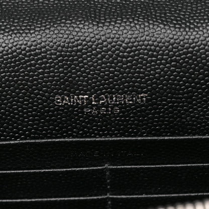 Saint Laurent Grain De Poudre Matelasse Chevron Monogram Envelope Chain Wallet Black 6 of 11