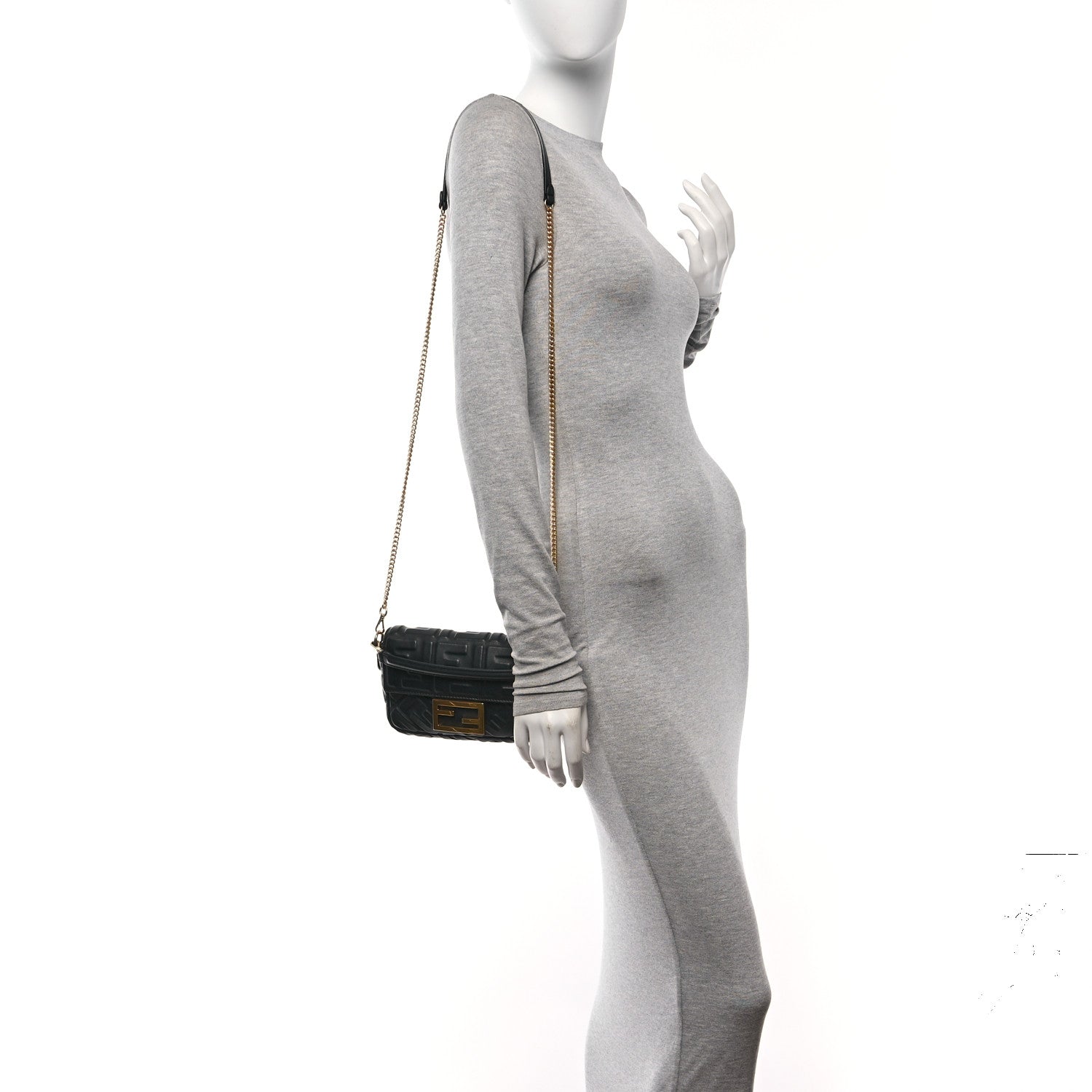 Fendi Nappa FF 1974 Embossed Mini Baguette Black 2 of 10