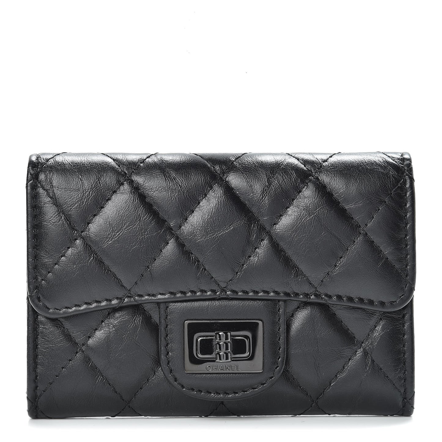 Aged Calfskin Quilted Reissue Flap Card Holder Wallet So Black