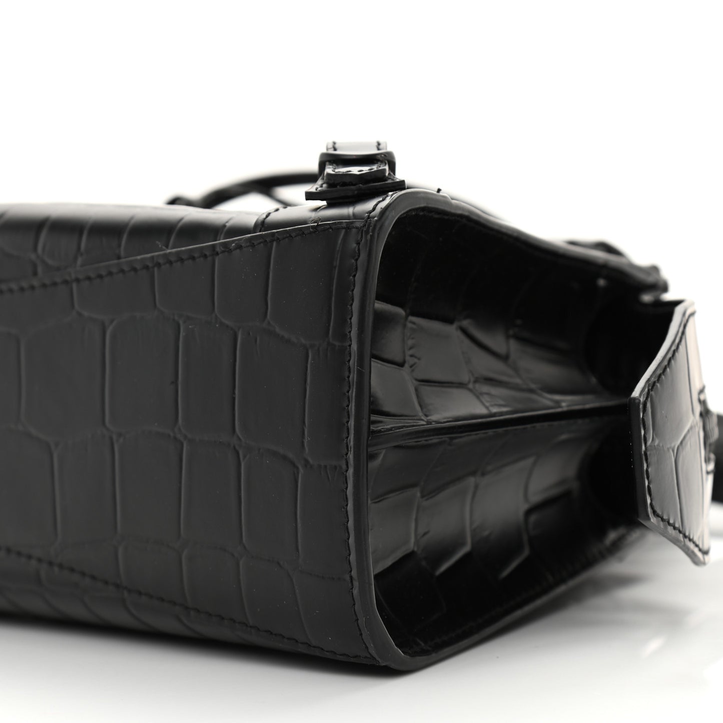 Semi Shiny Calfskin Crocodile Embossed Neo Classic Black Hardware Mini City Black
