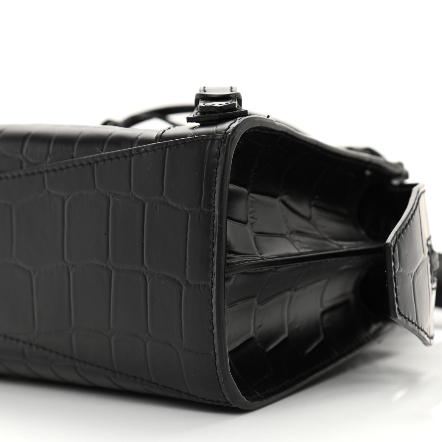 Balenciaga Semi Shiny Calfskin Crocodile Embossed Neo Classic Black Hardware Mini City Black 11 of 13