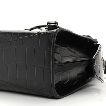 Balenciaga Semi Shiny Calfskin Crocodile Embossed Neo Classic Black Hardware Mini City Black 11 of 13