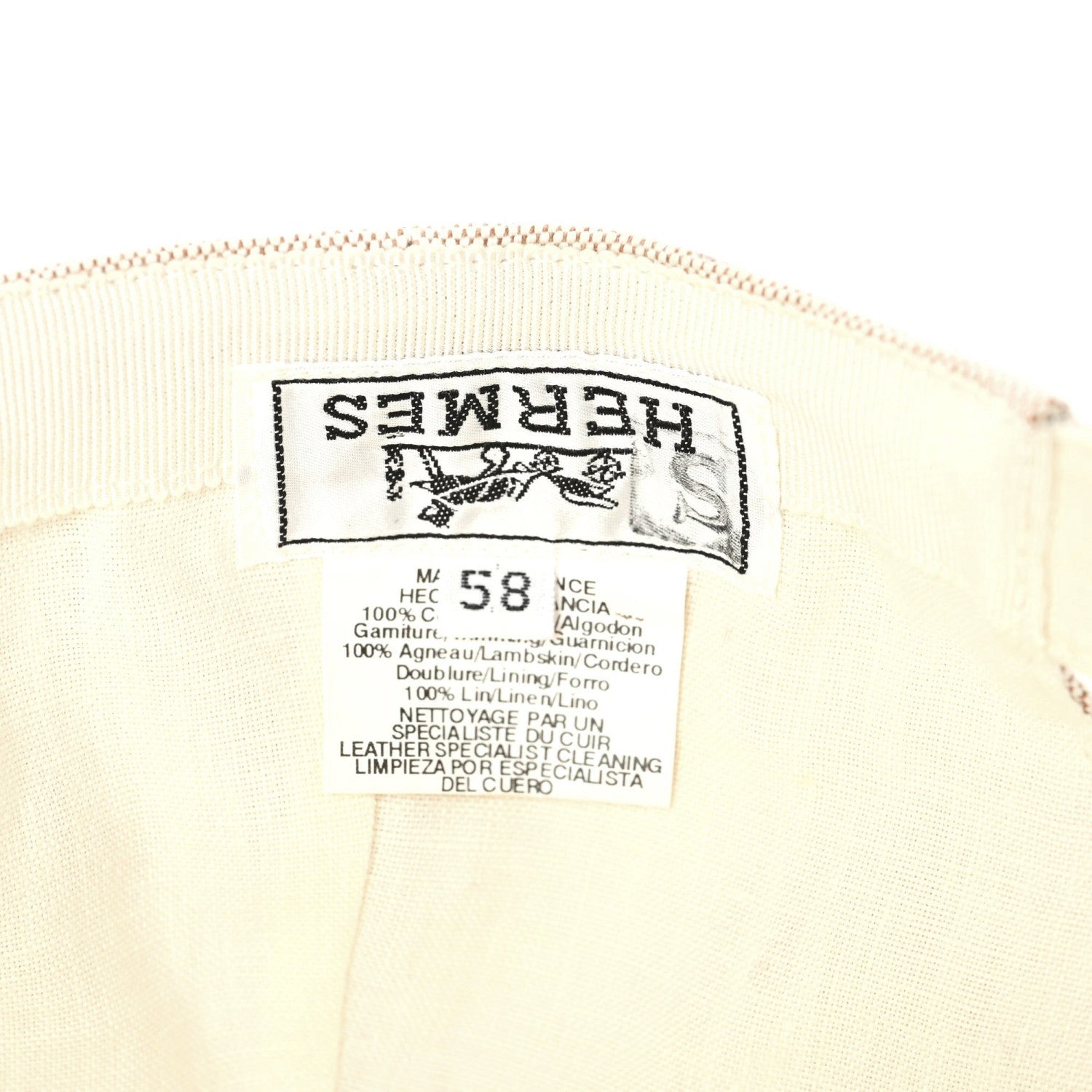 Hermes Toile Lambskin Cap 58 Natural 7 of 8