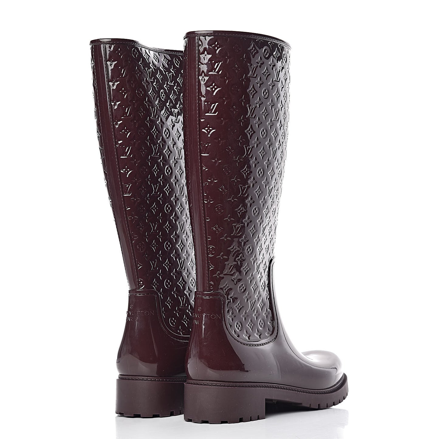 Rubber Embossed Monogram Splash Rain Boots 41 Burgundy
