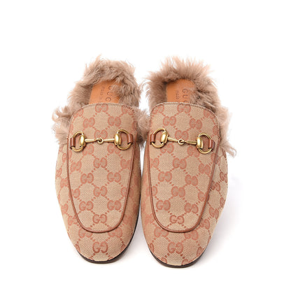 Gucci GG Monogram Fur Mens Princetown Slippers 7 Beige Ruggine Rust 5 of 10