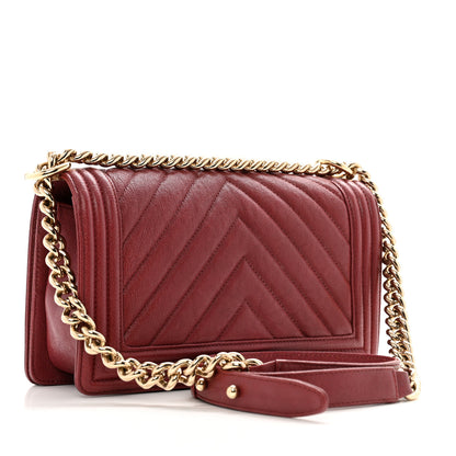 Chanel Caviar Chevron Quilted Medium Boy Flap Red 3 of 13