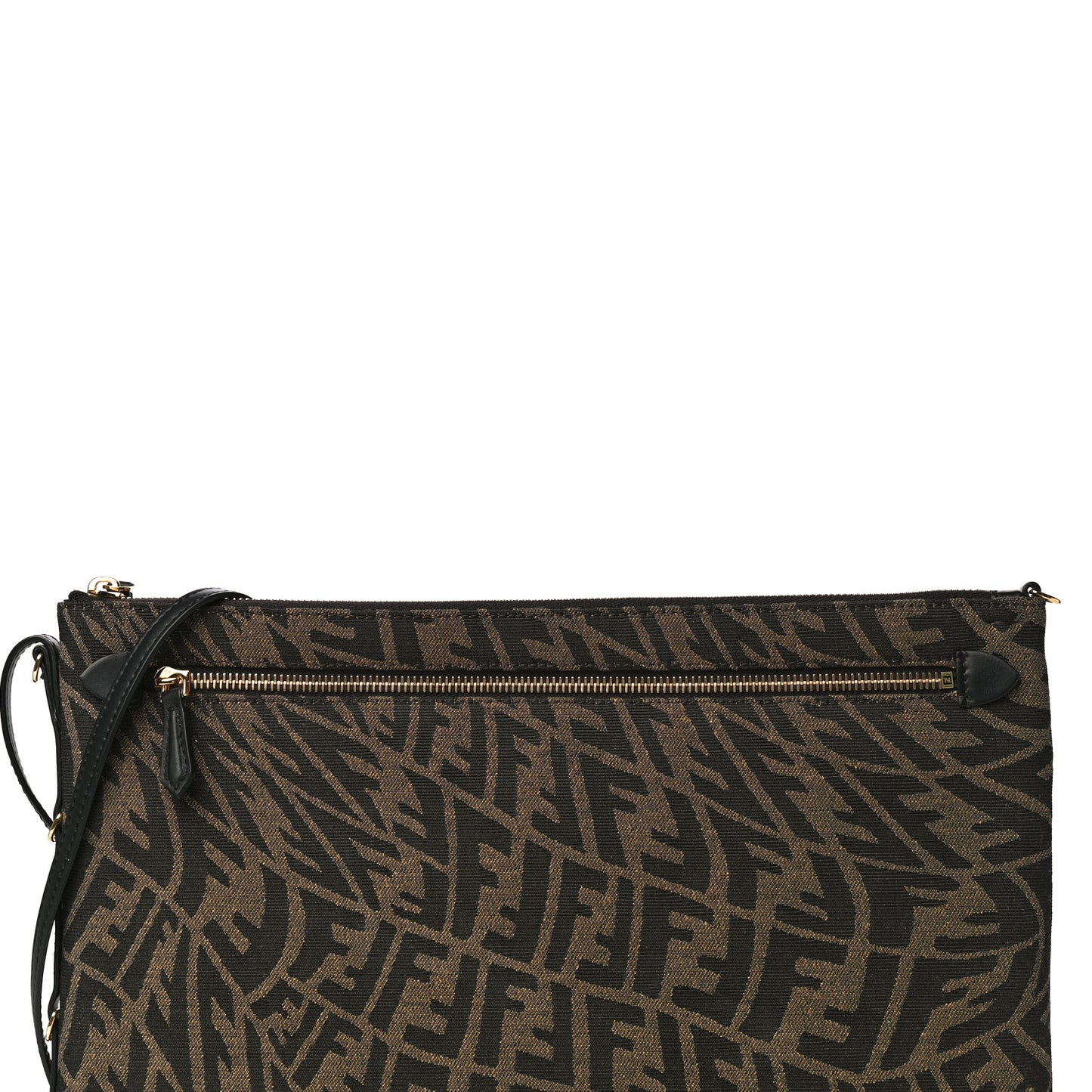 X SARAH COLEMAN Fabric Jacquard Vitello King FF Vertigo Pochette Tobacco Moro Black