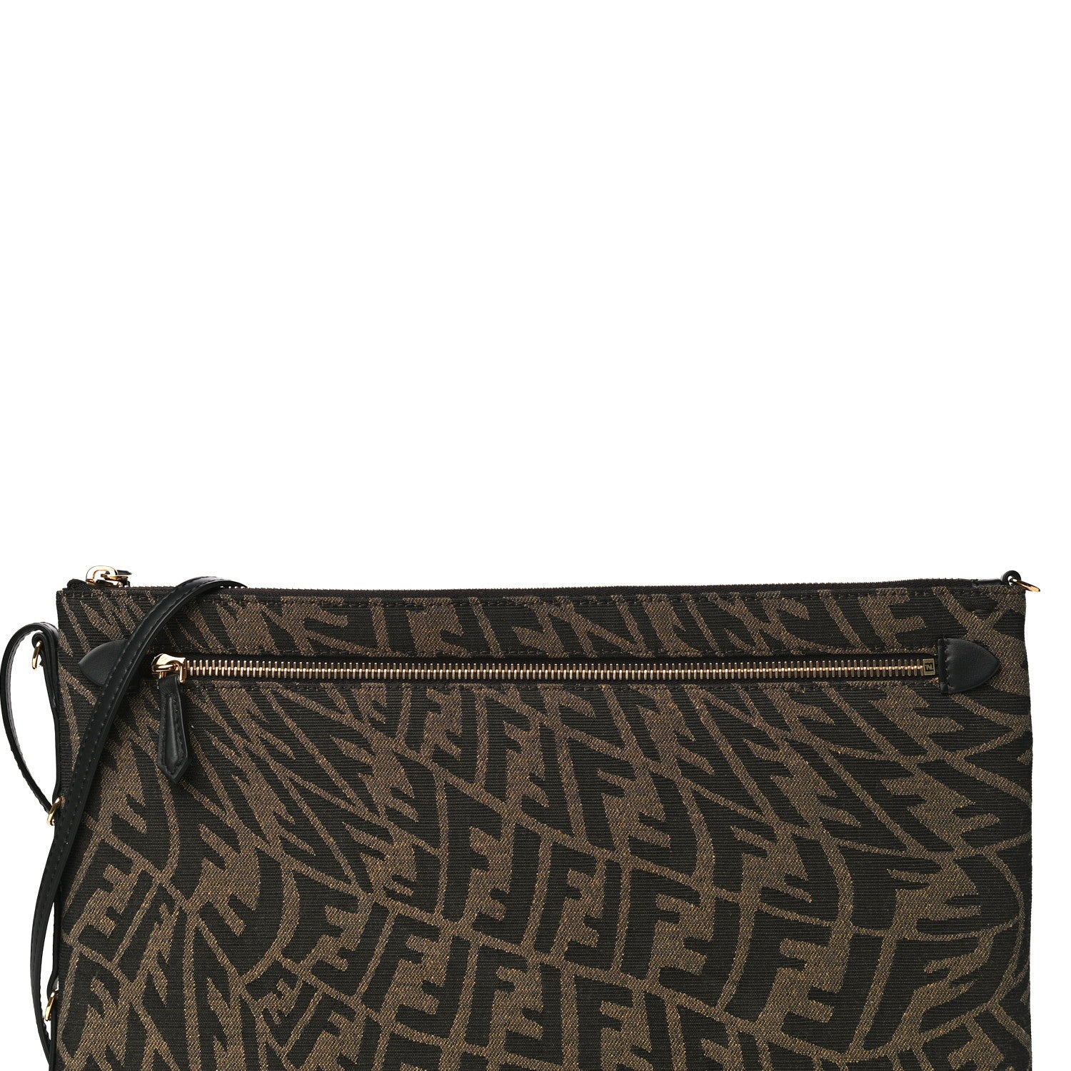 Fendi X SARAH COLEMAN Fabric Jacquard Vitello King FF Vertigo Pochette Tobacco Moro Black 8 of 10