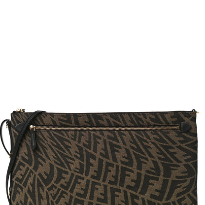 Fendi X SARAH COLEMAN Fabric Jacquard Vitello King FF Vertigo Pochette Tobacco Moro Black 8 of 10