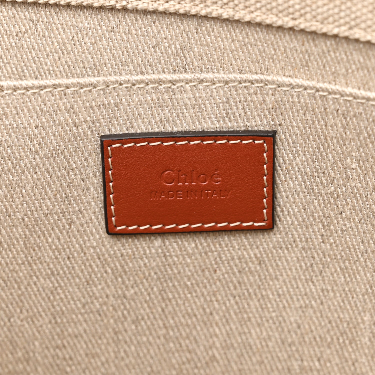 Chloe Linen Calfskin Large Woody Ribbon Tote White Brown 6 of 10
