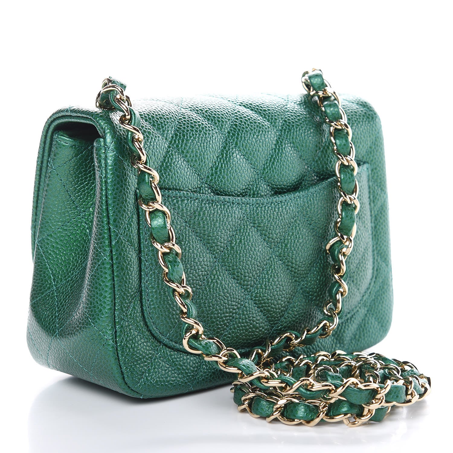 Chanel Metallic Caviar Quilted Mini Square Flap Green 3 of 10