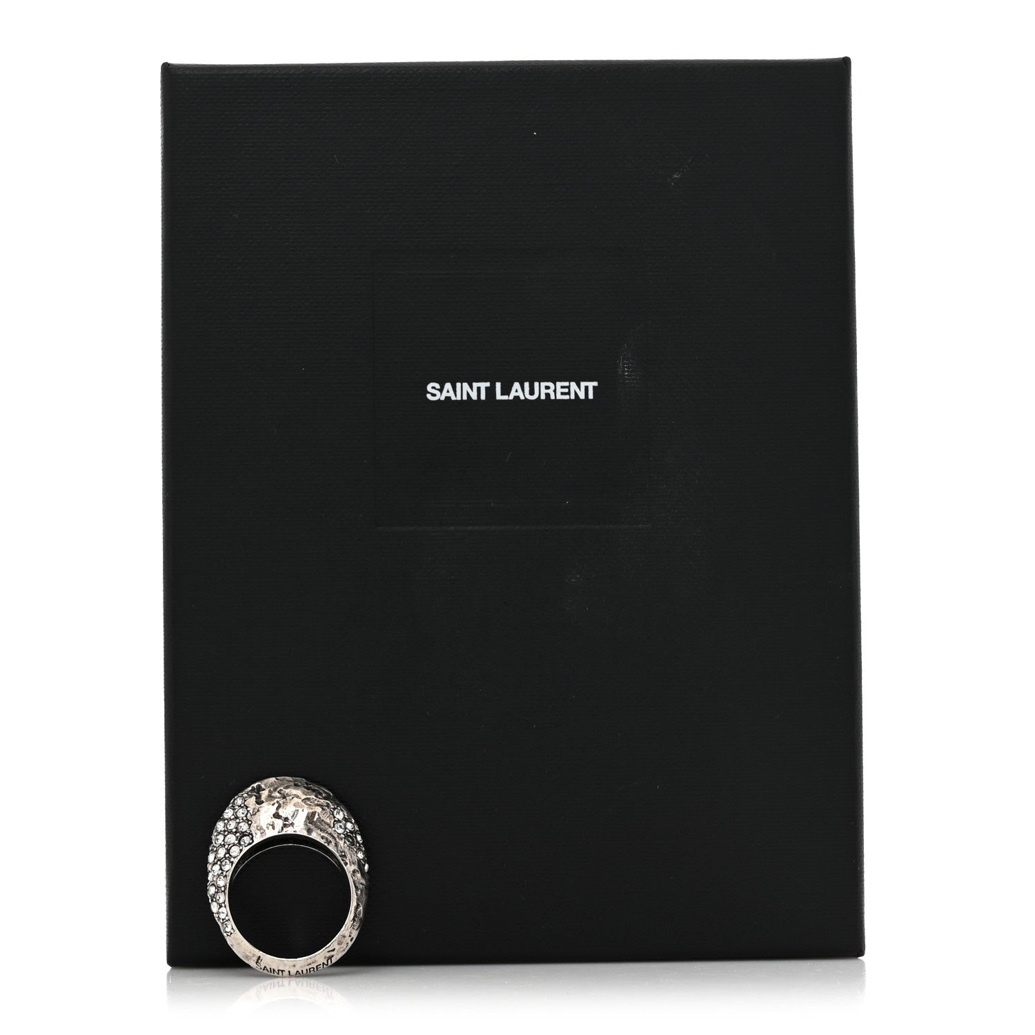 Saint Laurent Crystal Bague Oeuf Arty Band Ring 53 6.5 Silver 5 of 5