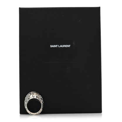 Saint Laurent Crystal Bague Oeuf Arty Band Ring 53 6.5 Silver 5 of 5