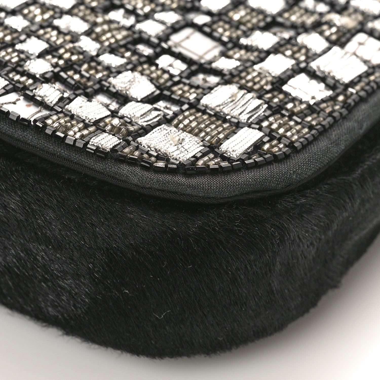 Christian Dior Embellished Pony Hair Maris Pearl Shoulder Bag Black Silver 8 of 8