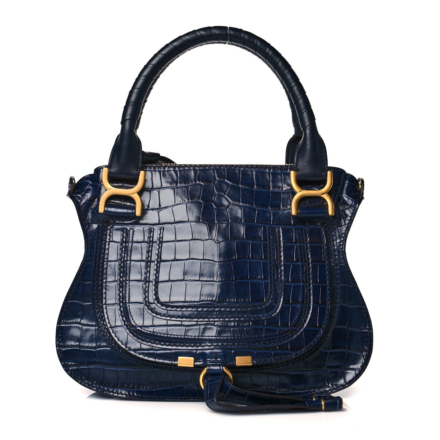 Chloe Calfskin Crocodile Embossed Small Marcie Satchel Full Blue 1 of 10