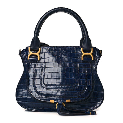 Chloe Calfskin Crocodile Embossed Small Marcie Satchel Full Blue 1 of 10