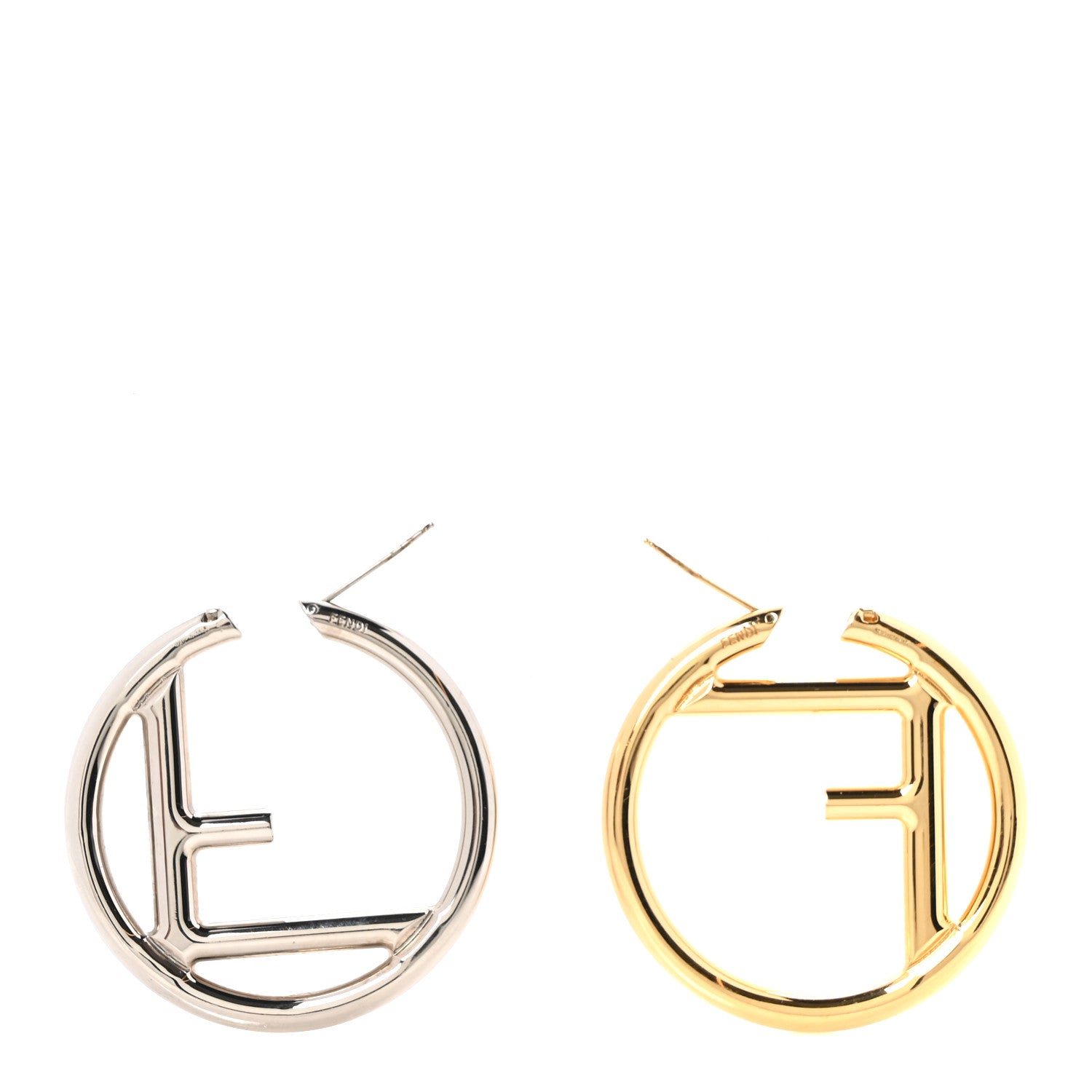 Fendi Metal FF Hoop Earrings Gold Silver 3 of 5