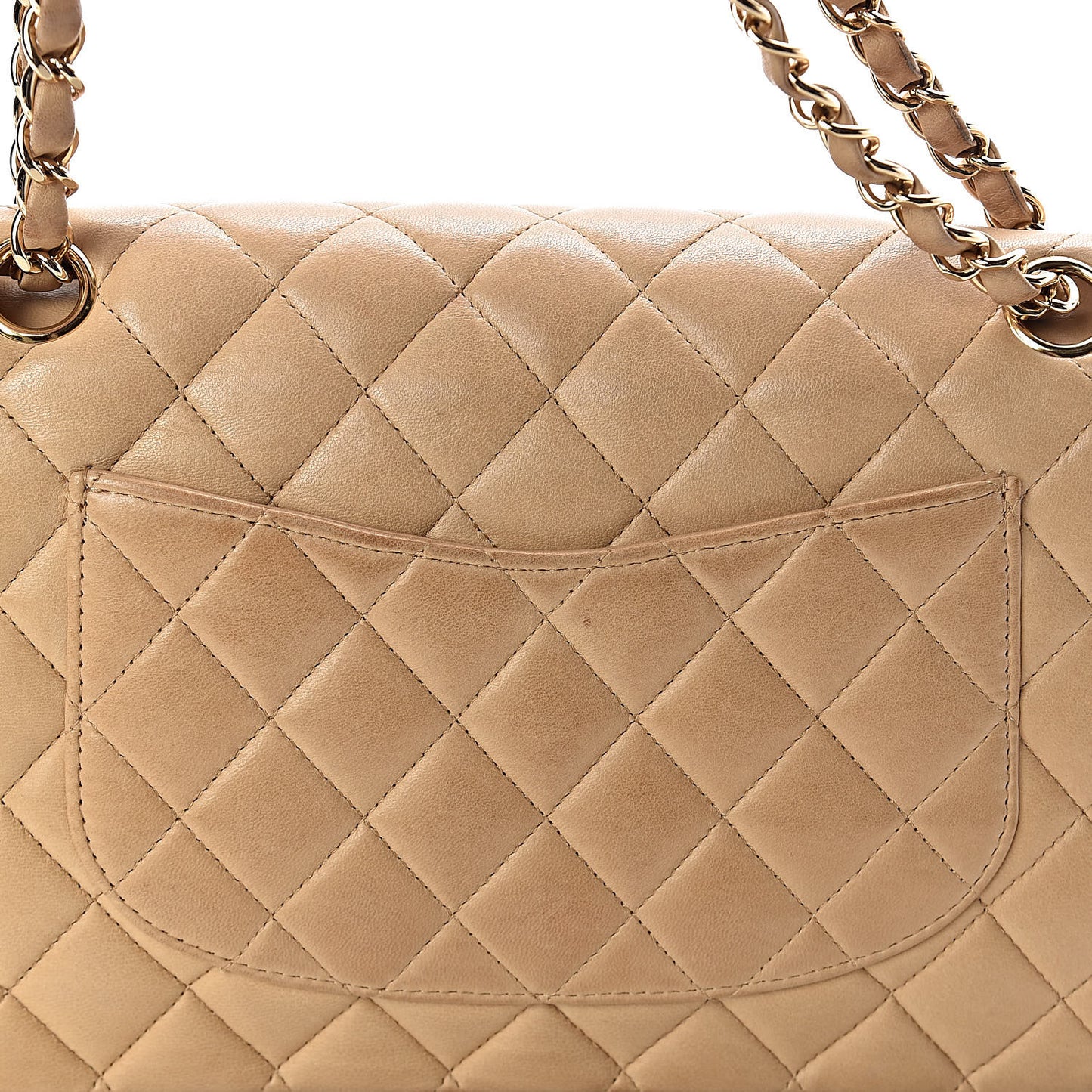 Lambskin Quilted Medium Double Flap Beige